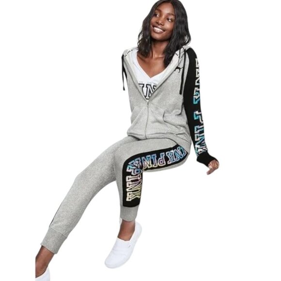 PINK Victoria's Secret Silver Mermaid Bling Jacket & Jogger Set! EUC! - Picture 1 of 10